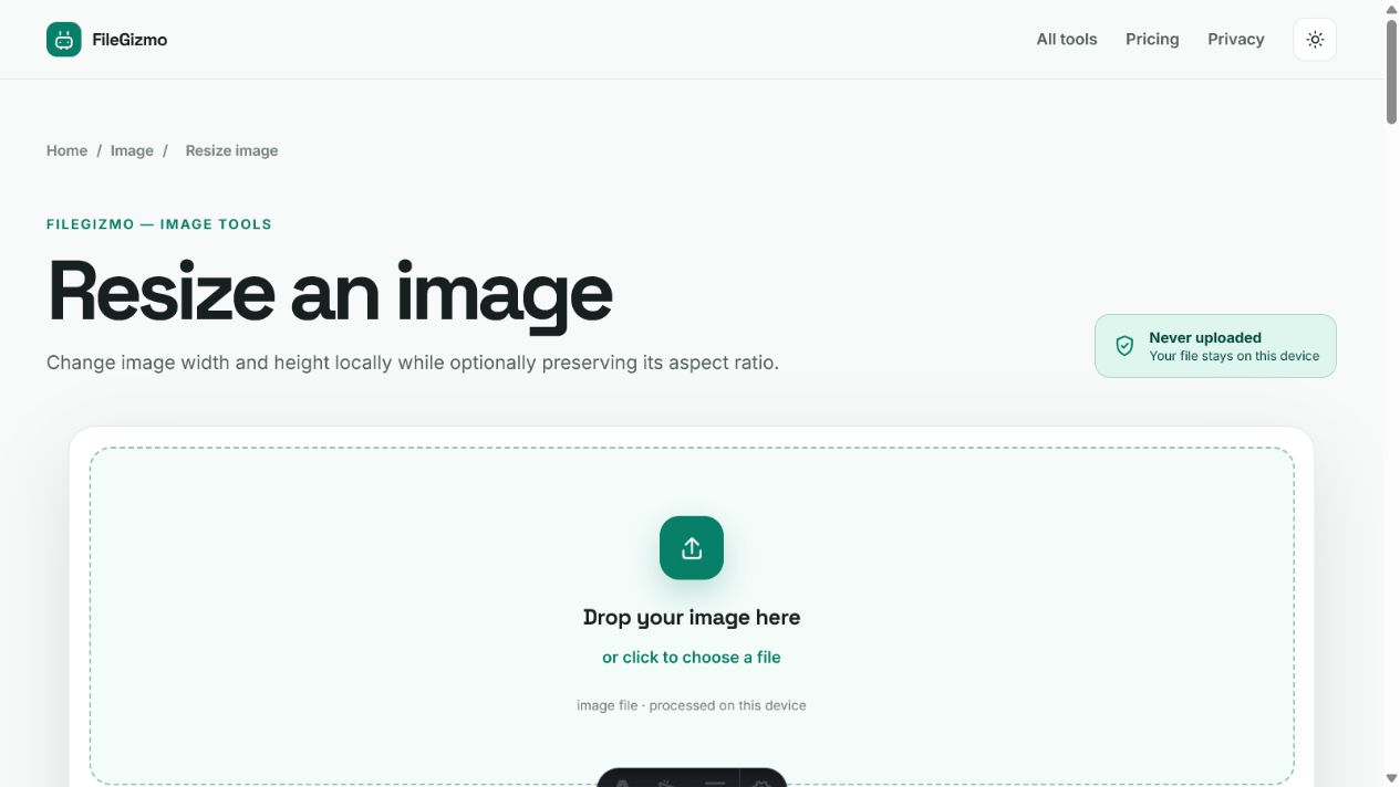 FileGizmo exact pixel image resizer in light and dark themes