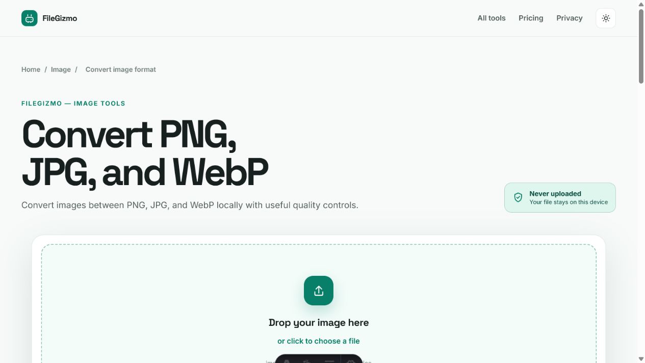 FileGizmo image format converter in light and dark themes